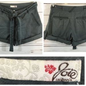 Joie Khacki Gray Shorts W/Sash & Roll Cuff Sz 2